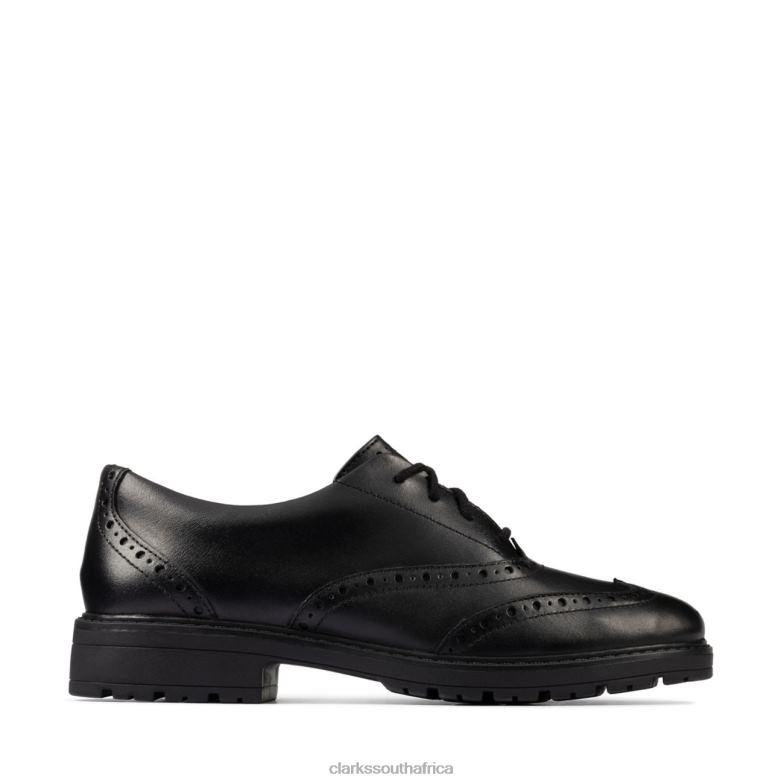 Clarks Black Leather Loxham Brogue Youth Black Leather 840405897 Kids Clarks Black Leather