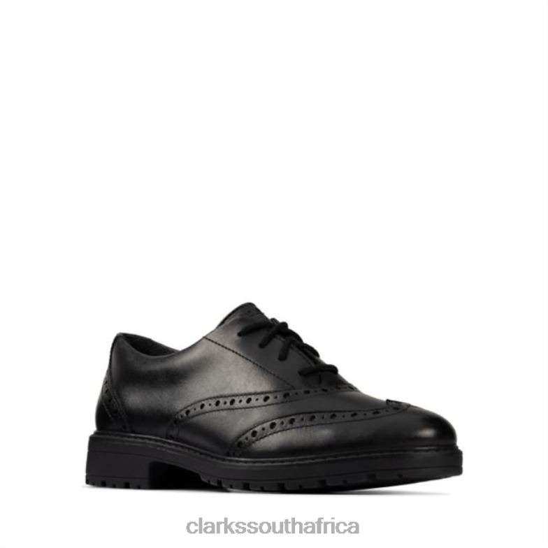 Clarks Black Leather Loxham Brogue Youth Black Leather 840405897 Kids Clarks Black Leather