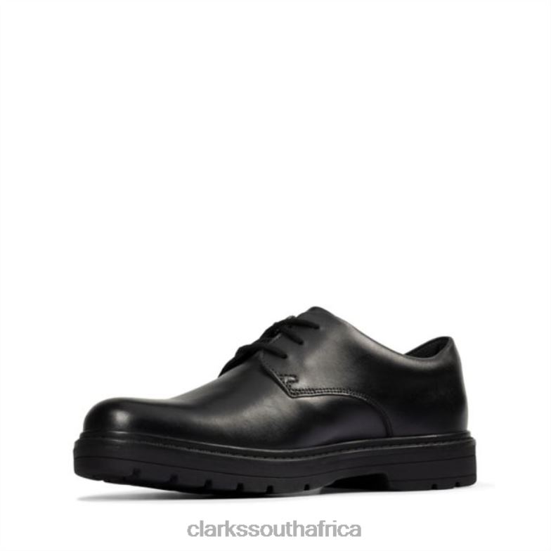 Loxham Derby Youth Black Leather Clarks Black Leather 840405845 Kids Clarks Black Leather
