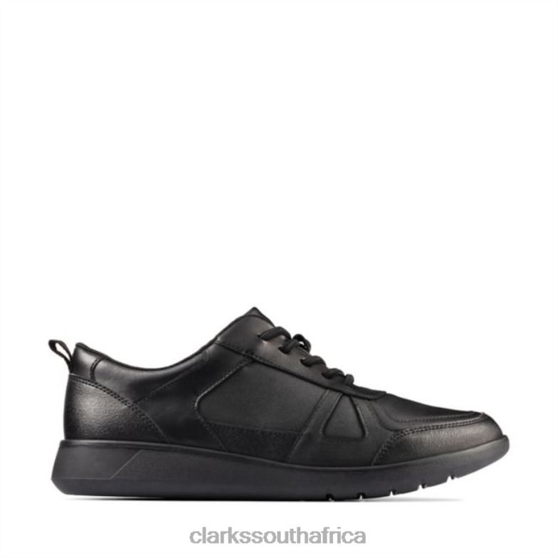 Scape Track Youth Black Leather Clarks Black Leather 840405863 Kids Clarks Black Leather