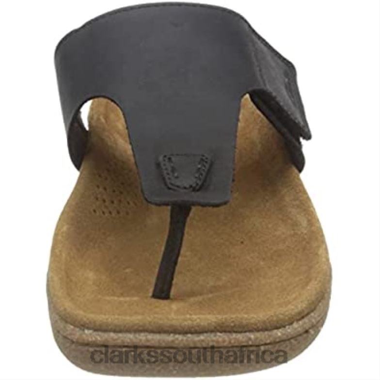 Men's Pilton Post Flip-Flop Black Leather Clarks 84040582 Men Clarks Black Leather