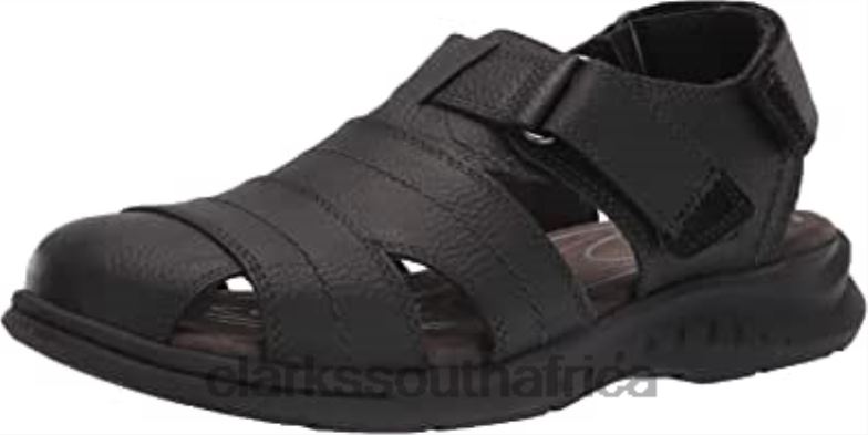 Clarks Black Tumbled Leather Men's Hapsford Cove Fisherman Sandal 840401745 Men Clarks Black Tumbled Leather