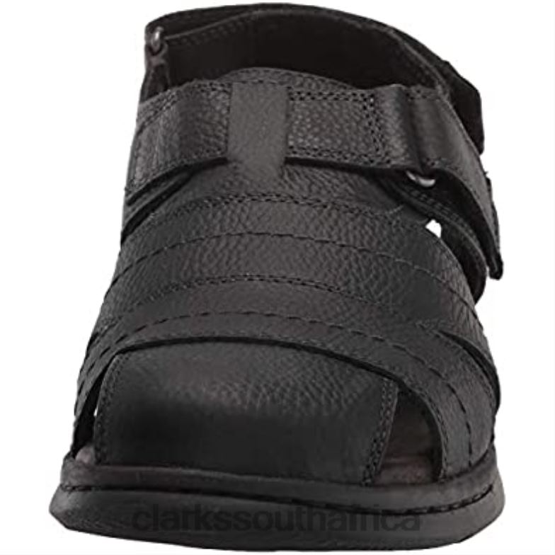 Clarks Black Tumbled Leather Men's Hapsford Cove Fisherman Sandal 840401745 Men Clarks Black Tumbled Leather