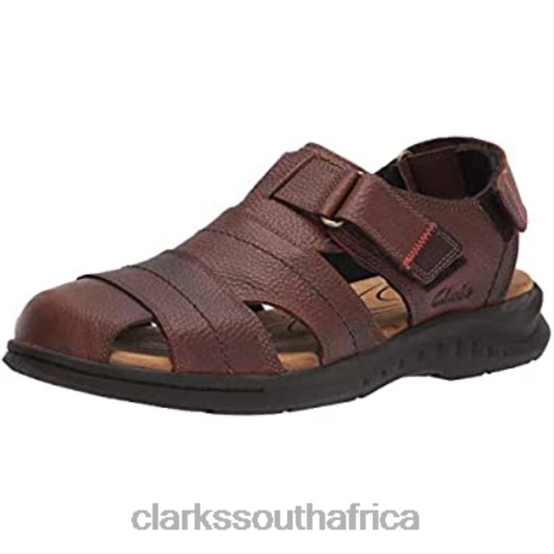 Clarks Brown Tumbled Leather Men's Hapsford Cove Fisherman Sandal 840401841 Men Clarks Brown Tumbled Leather