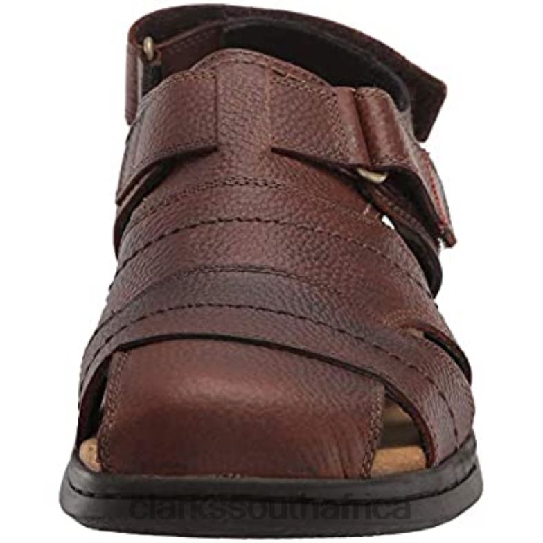 Clarks Brown Tumbled Leather Men's Hapsford Cove Fisherman Sandal 840401841 Men Clarks Brown Tumbled Leather