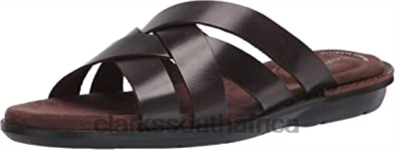 Clarks Dark Brown Leather Men's Ellison Weave Sandal 840402921 Men Clarks Dark Brown Leather