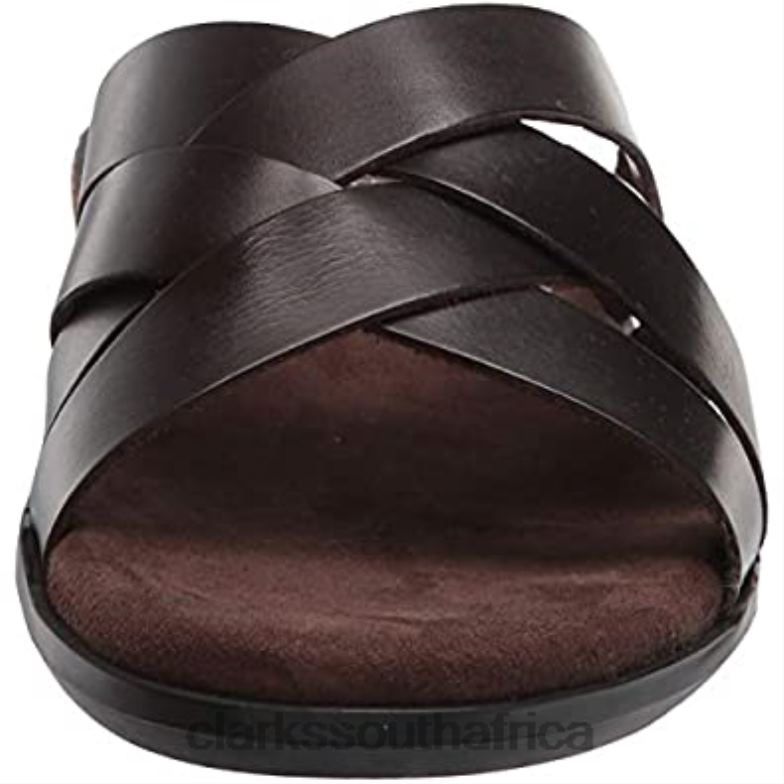 Clarks Dark Brown Leather Men's Ellison Weave Sandal 840402921 Men Clarks Dark Brown Leather
