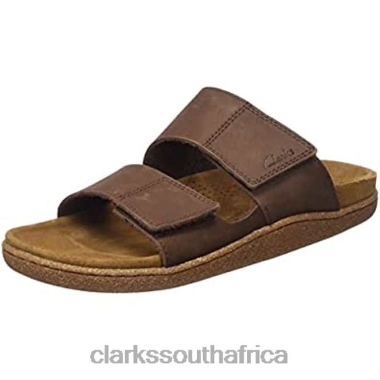 Men's Pilton Strap Slide Sandal Brown Nubuck Clarks 840401950 Men Clarks Brown Nubuck