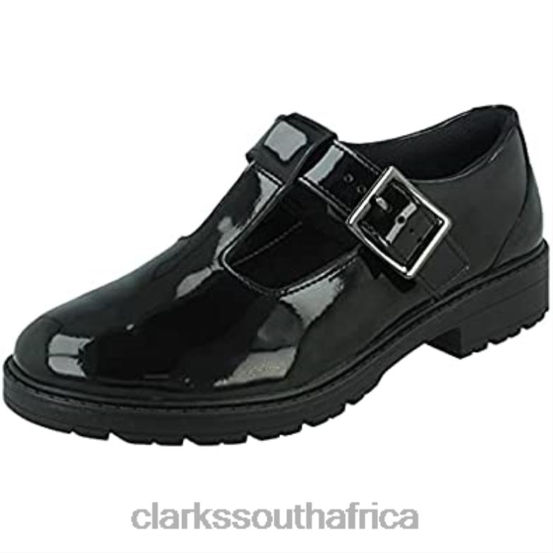 Clarks Loxham Shine Youth Patent Shoes Black 84040554 Unisex Clarks