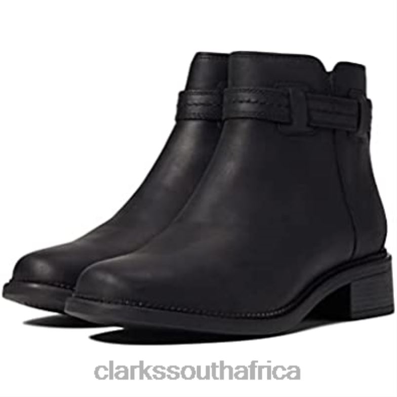 Black Leather Clarks Women's Maye Ease Ankle Boot 840401875 Women Clarks Black Leather