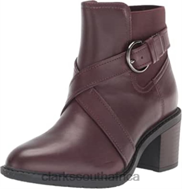 Burgundy Leather Clarks Women's Scene Strap Ankle Boot 84040843 Women Clarks Burgundy Leather