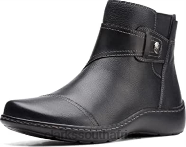 Clarks Women's Cora Tropic Leather Metallic Ankle Boots Black Leather 840401682 Women Clarks Black Leather