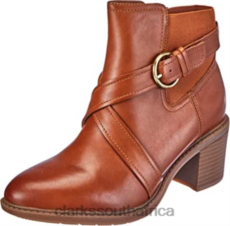Clarks Women's Scene Strap Ankle Boot Caramel Leather 840402634 Women Clarks Caramel Leather