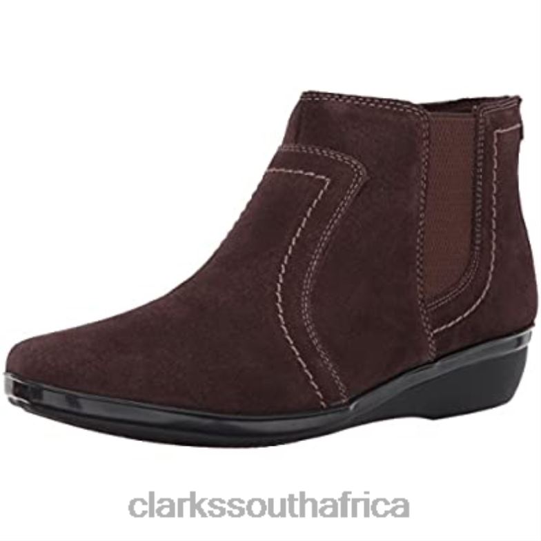 Dark Brown Suede Clarks Women's Everlay Leigh Ankle Bootie 840402456 Women Clarks Dark Brown Suede