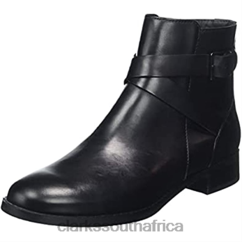 Women's Hamble Buckle Fashion Boot Clarks Black Leather 840402037 Women Clarks Black Leather