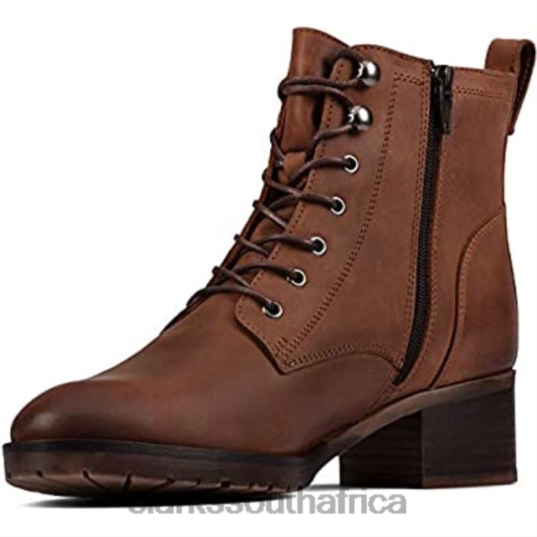Women's Mila Lace Boots Clarks Dark Tan Leather 840401237 Women Clarks Dark Tan Leather