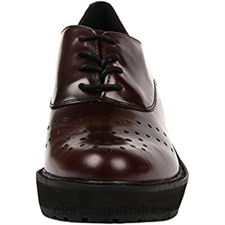 Clarks Red Burgundy Leather Game Oval Women's Brogue 840402609 Women Clarks Red Burgundy Leather
