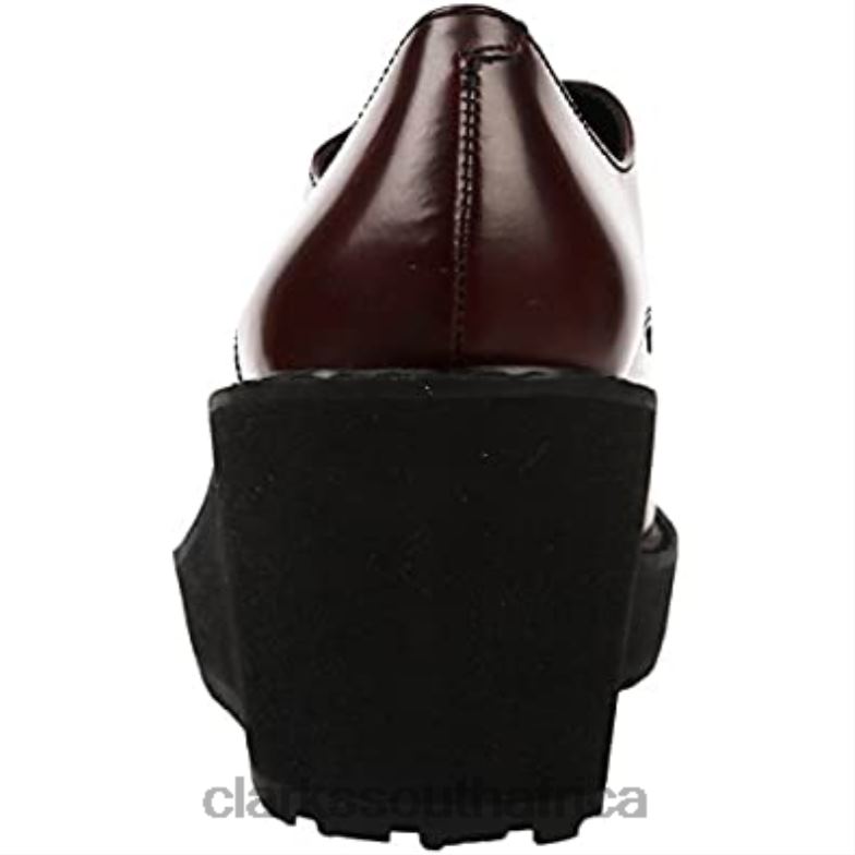 Clarks Red Burgundy Leather Game Oval Women's Brogue 840402609 Women Clarks Red Burgundy Leather