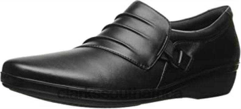 Black Leather Clarks Women's Everlay Iris Flat 840402795 Women Clarks Black Leather