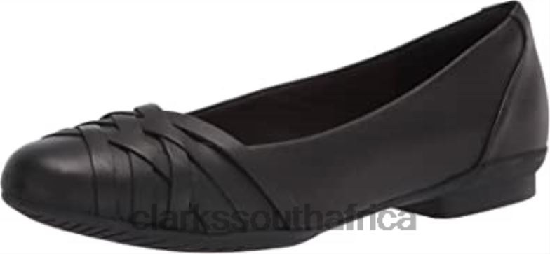 Black Leather Clarks Women's Sara Clover Ballet Flat 840401656 Women Clarks Black Leather
