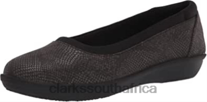Clarks Women's Low Ballet Flat Black Snake Print Synthetic 84040578 Women Clarks