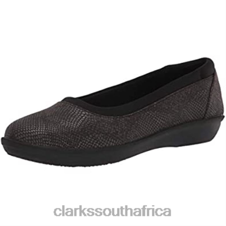 Clarks Women's Low Ballet Flat Black Snake Print Synthetic 84040578 Women Clarks