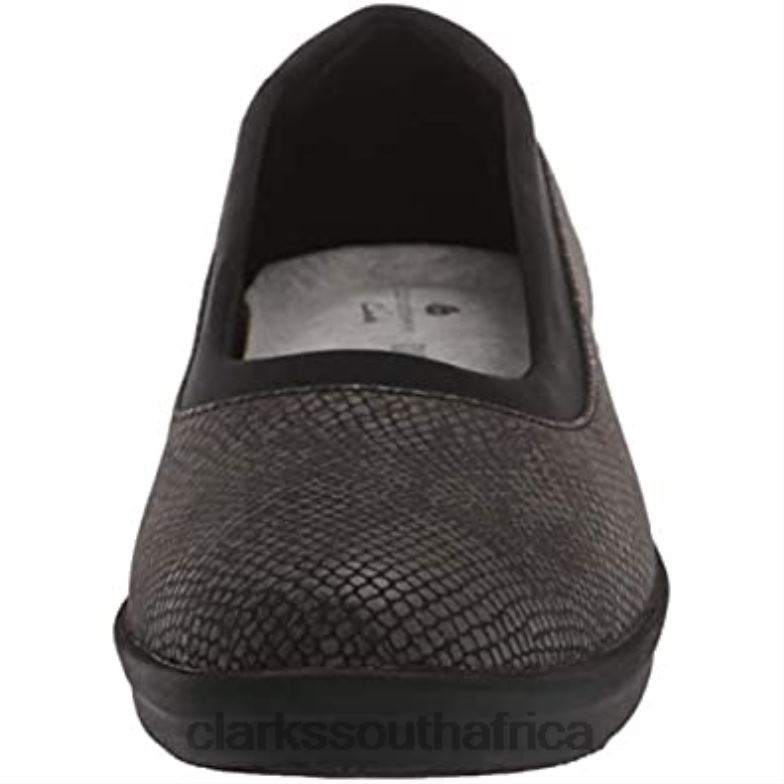 Clarks Women's Low Ballet Flat Black Snake Print Synthetic 84040578 Women Clarks