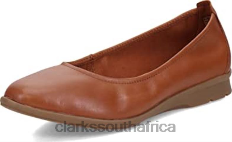 Dark Tan Leather Women's Jenette Ease Ballet Flat Clarks 84040164 Women Clarks Dark Tan Leather