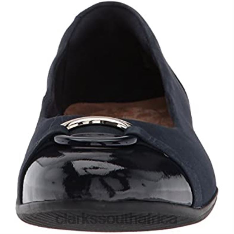 Navy New Black Nvy Patent Lthr Combi Clarks Women's Neenah Vine Ballet Flat 840401091 Women Clarks Navy New Black Nvy Patent Lthr Combi