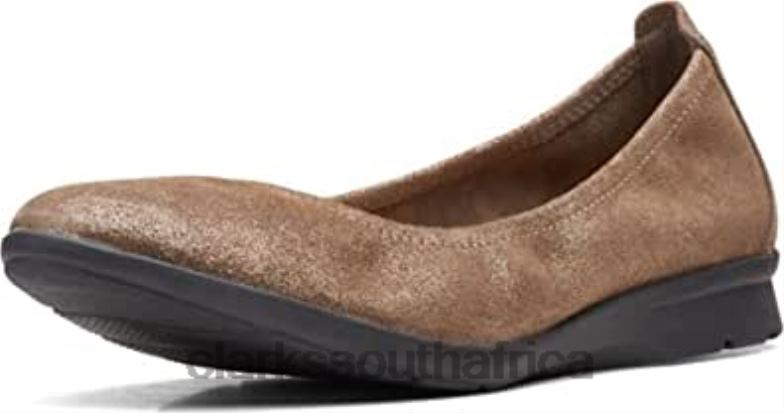 Pewter Metallic Suede Women's Jenette Ease Ballet Flat Clarks 8404052 Women Clarks