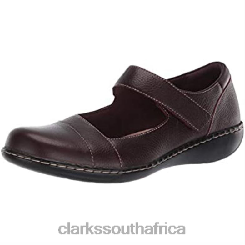 Women's Ashland Bliss Mary Jane Flat Clarks Burgundy Leather 840401589 Women Clarks Burgundy Leather
