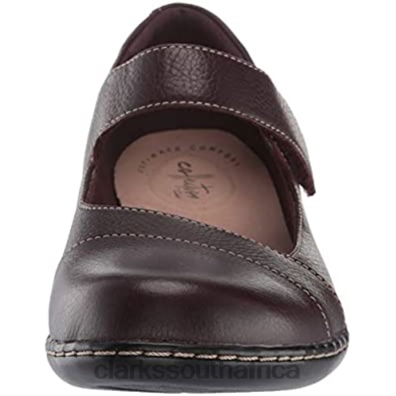 Women's Ashland Bliss Mary Jane Flat Clarks Burgundy Leather 840401589 Women Clarks Burgundy Leather