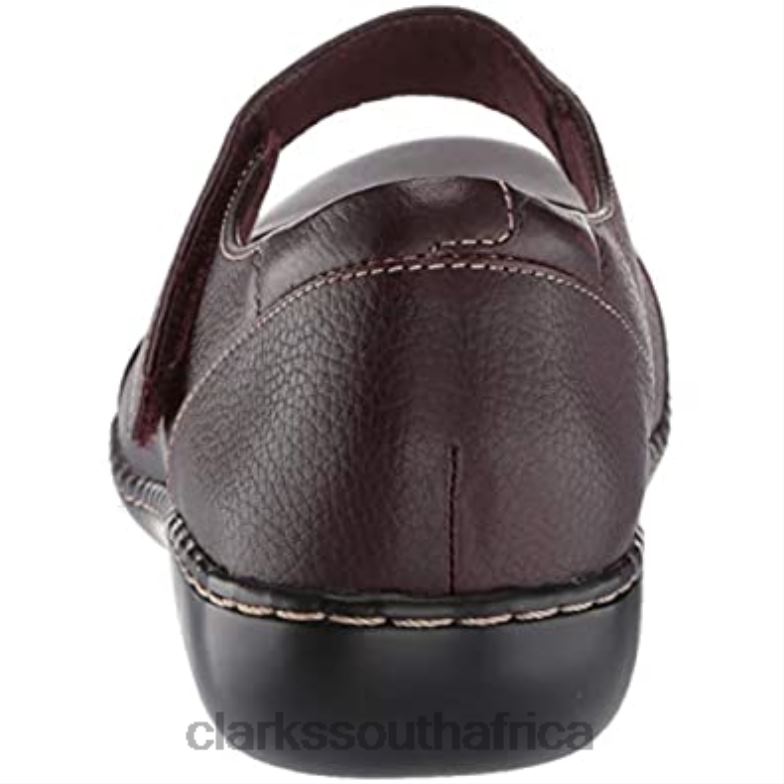 Women's Ashland Bliss Mary Jane Flat Clarks Burgundy Leather 840401589 Women Clarks Burgundy Leather