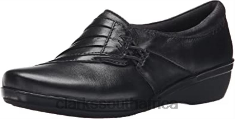 Women's Everlay Iris Flat Clarks Black Leather 840402965 Women Clarks Black Leather