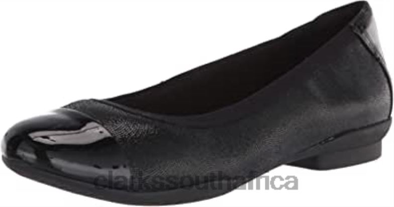 Women's Sara Orchid Ballet Flat Clarks Black Leather Combi 840401549 Women Clarks
