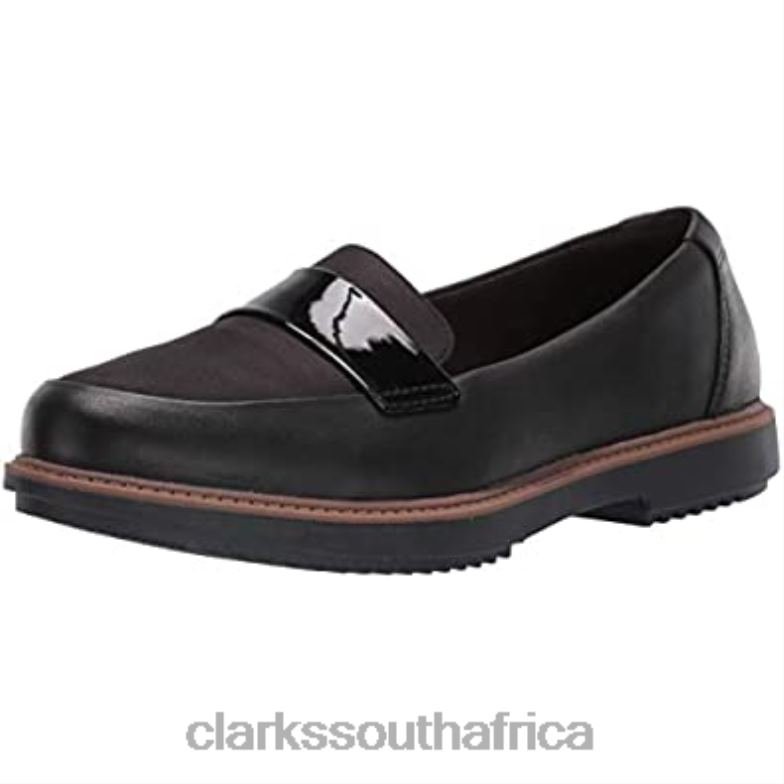 Clarks Black Leather Textile Combi Women's Raisie Arlie Loafer 840401425 Women Clarks Black Leather Textile Combi