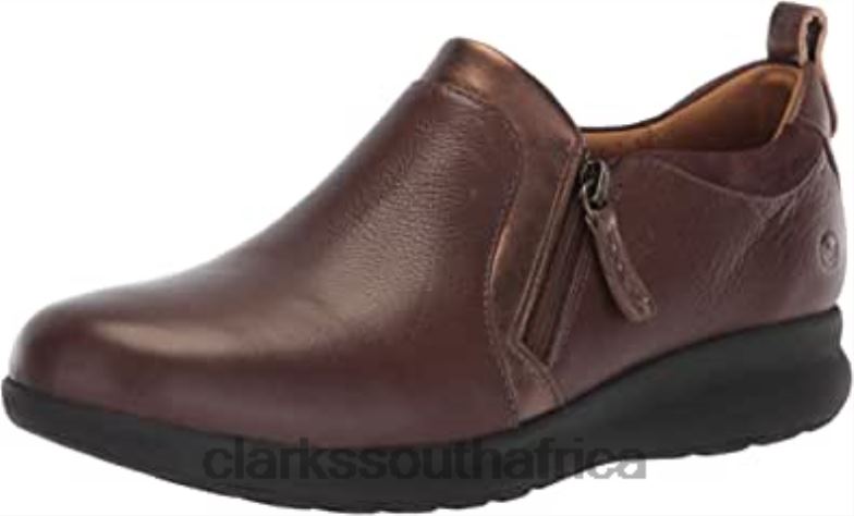 Dark Brown Leather Suede Combi Women's Un Adorn Zip Loafer Clarks 84040564 Women Clarks Dark Brown Leather Suede Combi