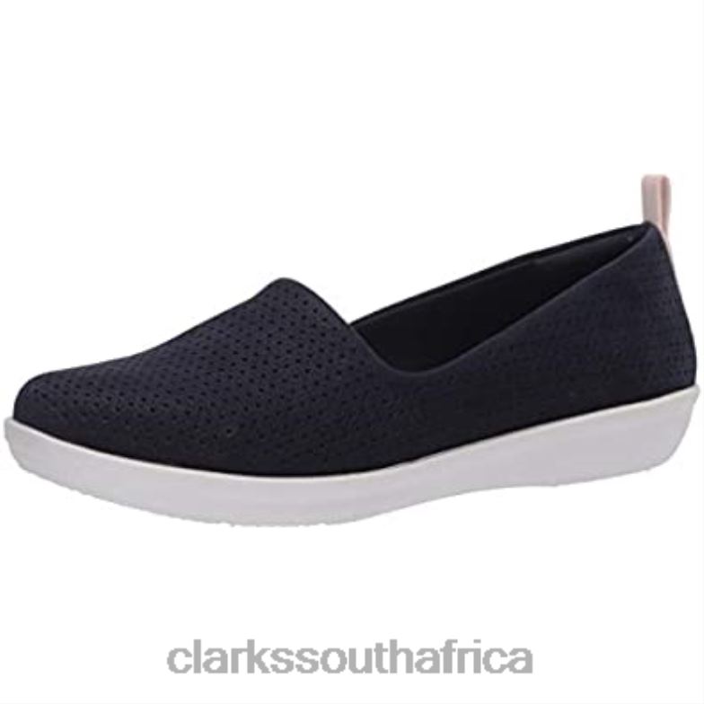 Women's Ayla Blair Loafer Flat Clarks Navy Synthetic Nubuck 840402055 Women Clarks Navy Synthetic Nubuck