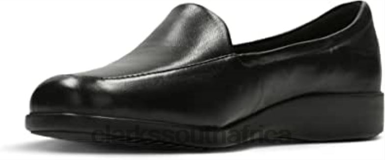 Women's Loafer Flats Shoes Georgia Black Leather Clarks 84040669 Women Clarks