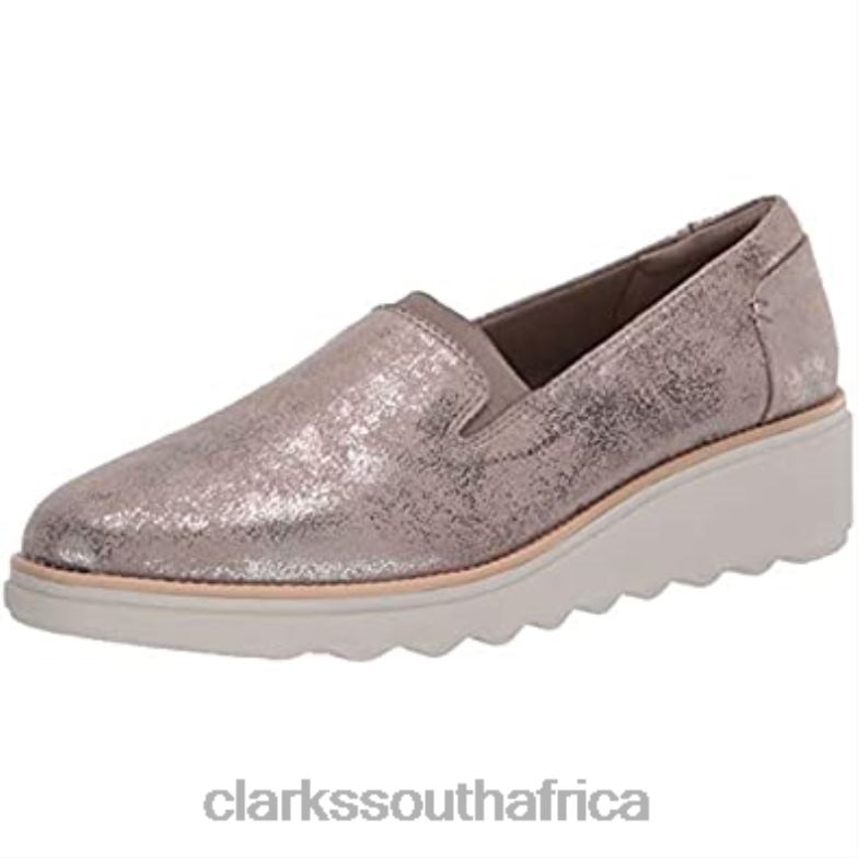 Women's Sharon Dolly Loafer Pewter Metallic Textile Clarks 840402318 Women Clarks Pewter Metallic Textile