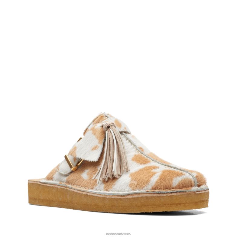 Clarks Tan Cow Print Trek Mule 840403417 Women Clarks Tan Cow Print