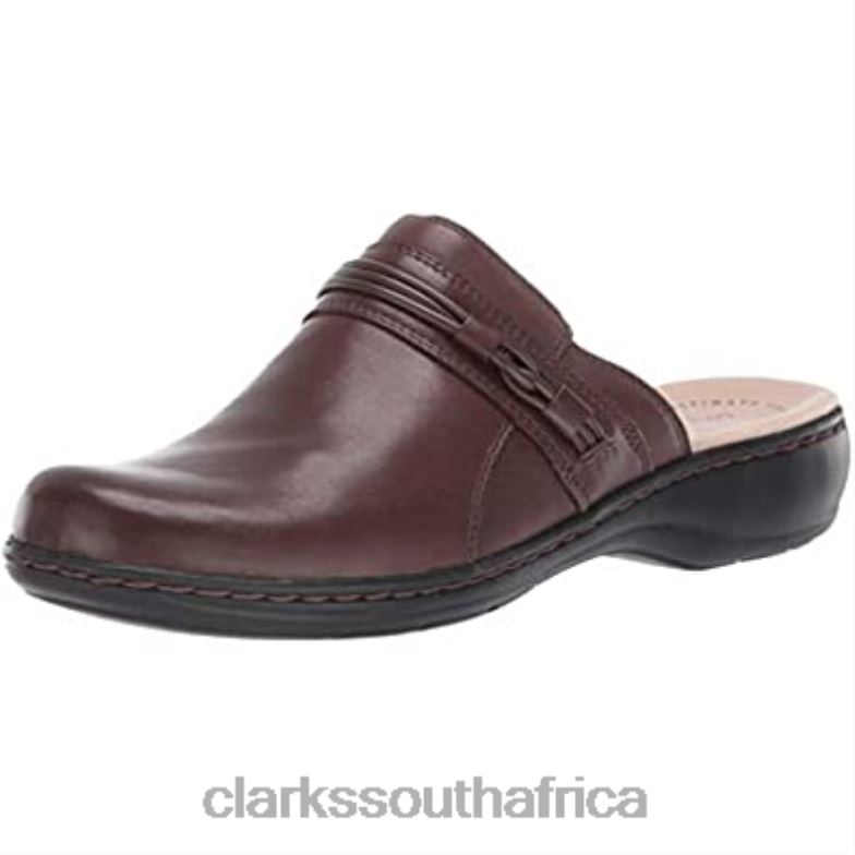 Dark Brown Leather Clarks Women's Leisa Clover Clog 840402152 Women Clarks Dark Brown Leather