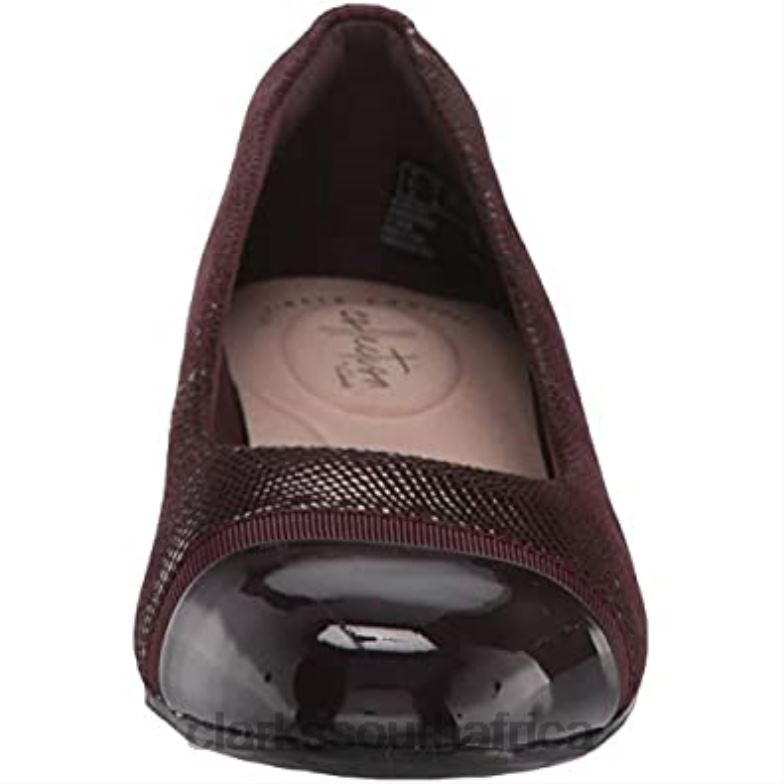 Clarks Burgundy Suede Print Synthetic Women's Juliet Petra Pump 840401945 Women Clarks Burgundy Suede Print Synthetic