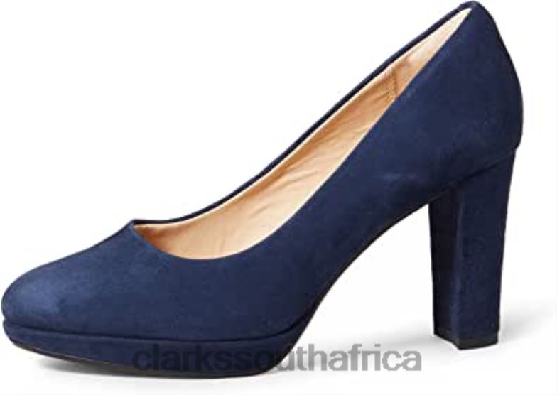 Clarks Navy Suede Women's Kendra Sienna Closed-Toe Pumps 84040649 Women Clarks Navy Suede