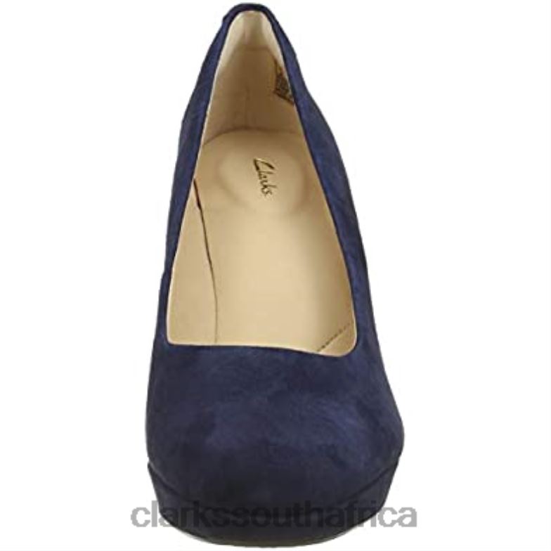 Clarks Navy Suede Women's Kendra Sienna Closed-Toe Pumps 84040649 Women Clarks Navy Suede