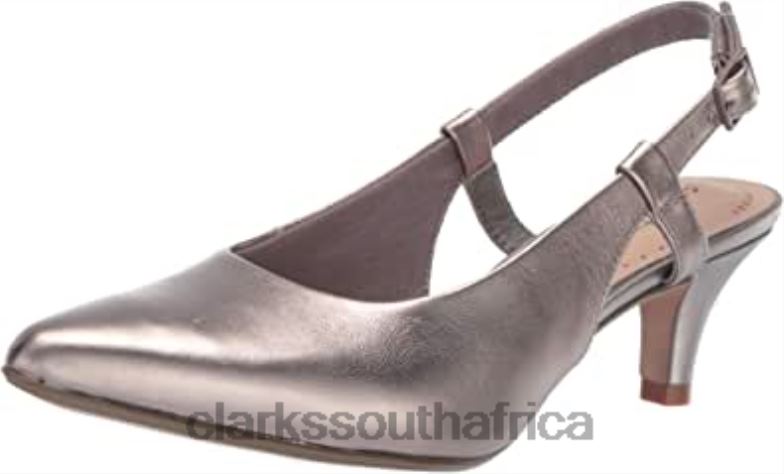 Clarks Women's Linvale Loop Pump Pewter Leather 840401122 Women Clarks Pewter Leather