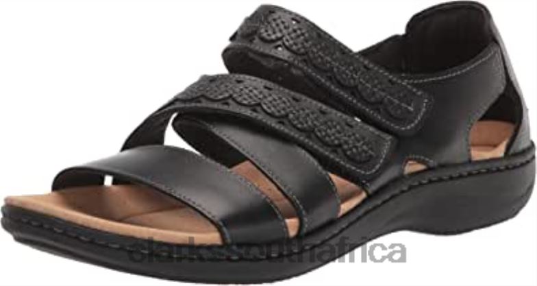 Black Leather Clarks Women's Laurieann Holly Flat Sandal 840402016 Women Clarks
