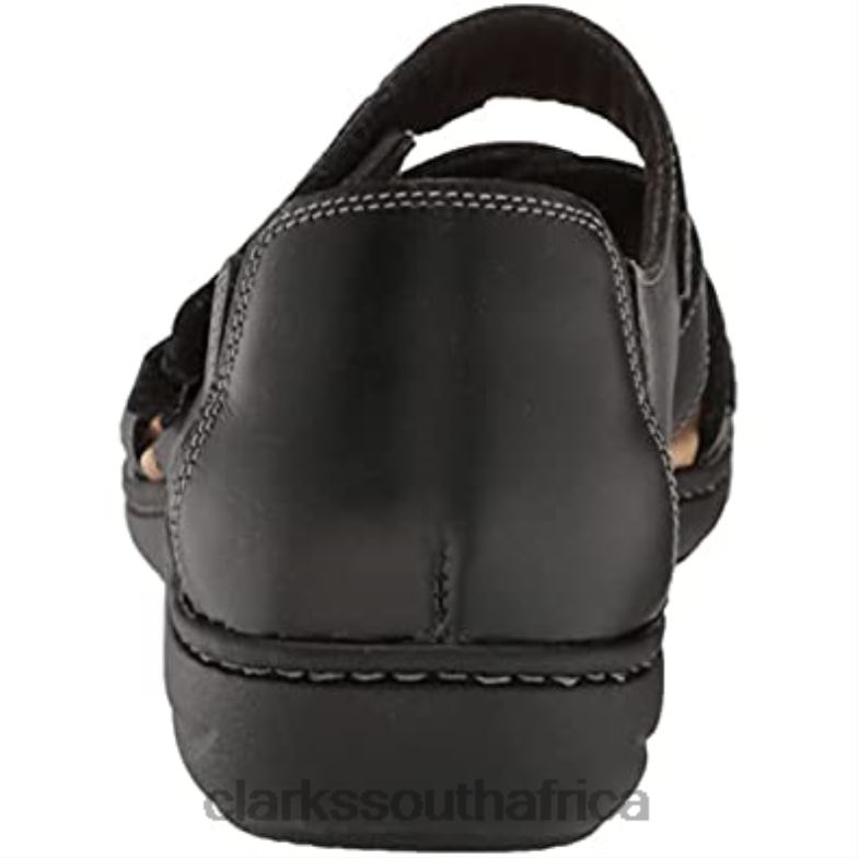 Black Leather Clarks Women's Laurieann Holly Flat Sandal 840402016 Women Clarks
