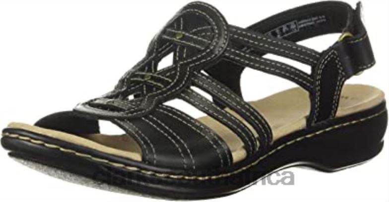 Black Leather Clarks Women's Leisa Janna Sandal 840402971 Women Clarks Black Leather