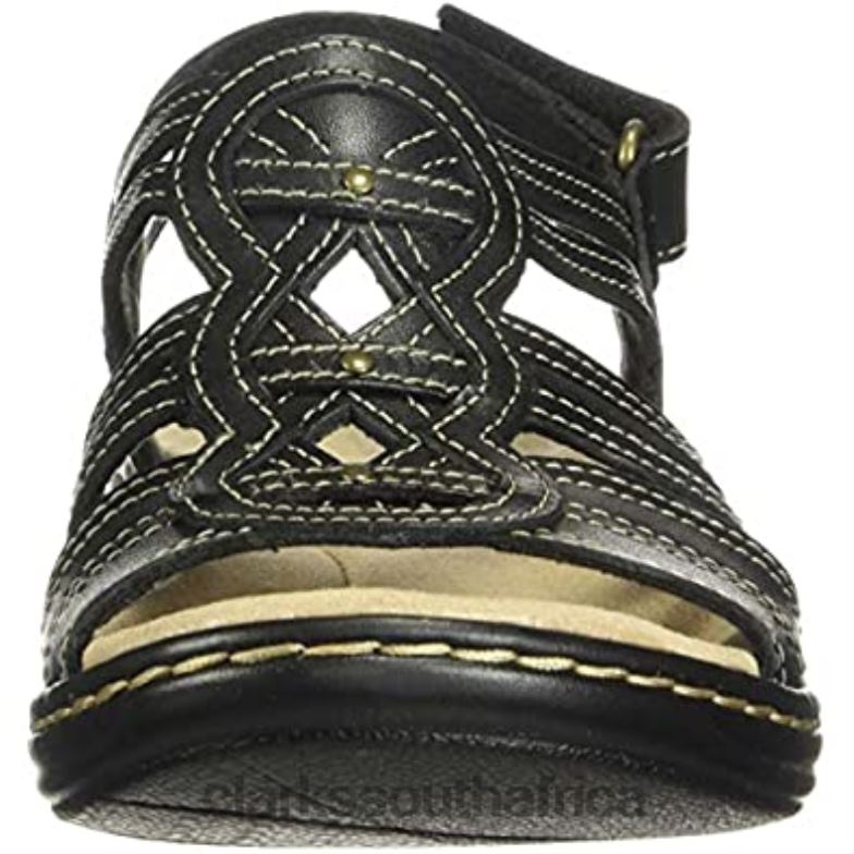 Black Leather Clarks Women's Leisa Janna Sandal 840402971 Women Clarks Black Leather